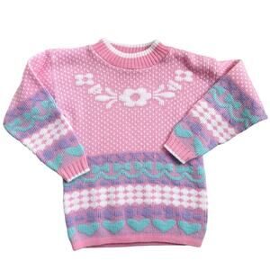 Vtg 1990s Girls Pink Knit Sweater 5/6